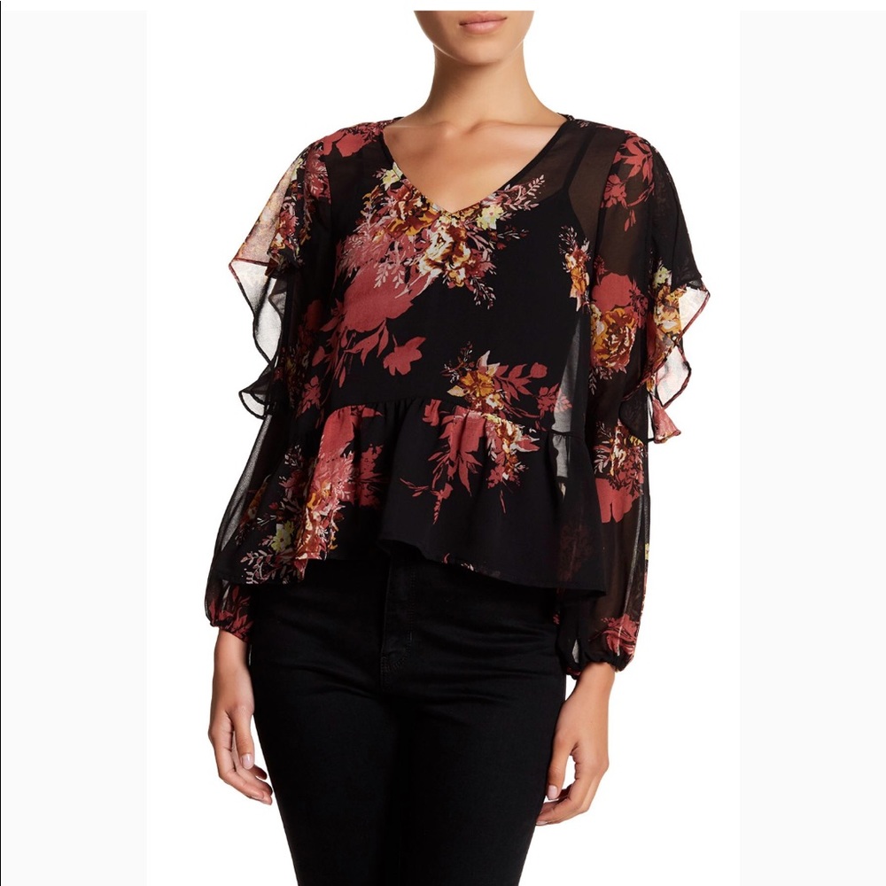 Halogen Ruffle Cold Shoulder Blouse Floral Top S